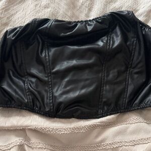 Black Faux Leather Strapless Bustier Top